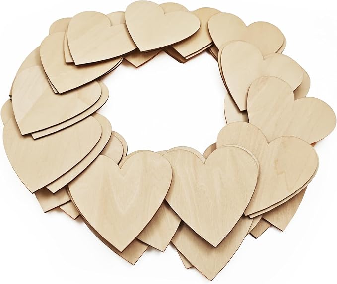 50PCS Wooden Heart, Made of Basswood, 4 Inch Unprocessed Wood Pieces, Natural