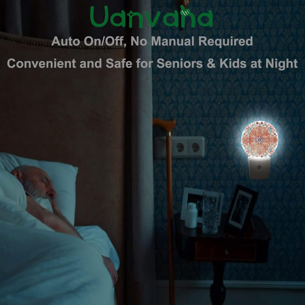 Boho Mandala Night Light Vintage Floral Flowers Carpet Pattern Night Lights Plug into Wall 0.5W LED Lighting Auto on/Off for Hallway Stairway Kitchen Home Decor