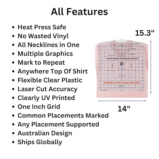 Heat Press Safe T-Shirt Ruler Guide, Neck and Chest Placement
