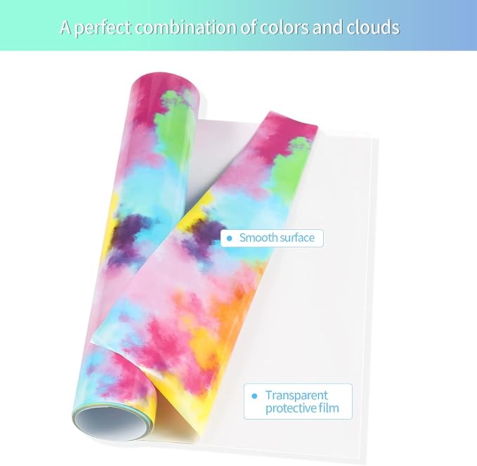 VINYL FROG Tie-Dye Heat Transfer Vinyl Roll 10" x 5ft Rainbow HTV Vinyl | Iron