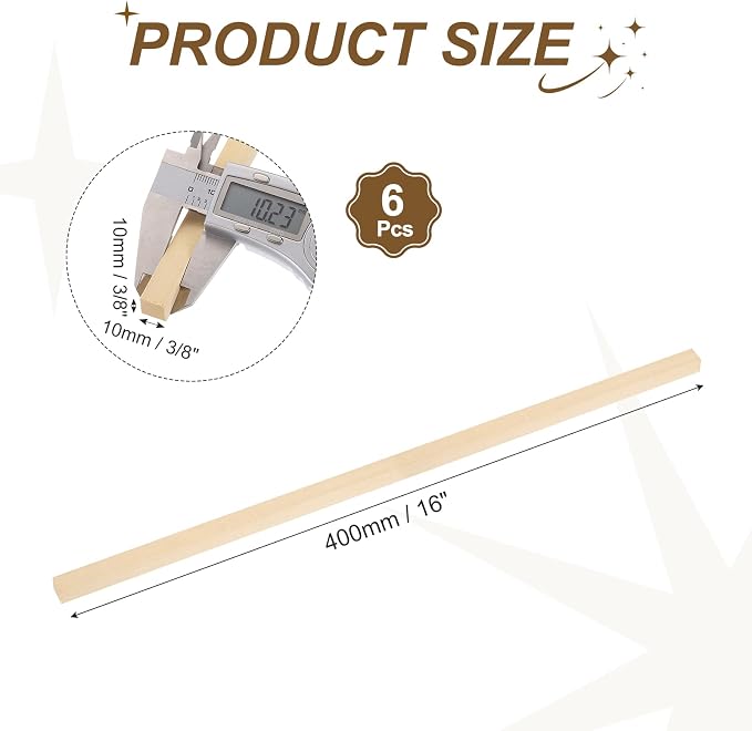 MECCANIXITY 6Pcs Basswood Sticks, 3/8" x 3/8" x 16" Square Wooden Dowel Rods
