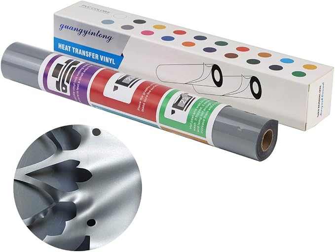 guangyintong Heat Transfer Vinyl Silver HTV Rolls, Glossy Surface HTV Vinyl