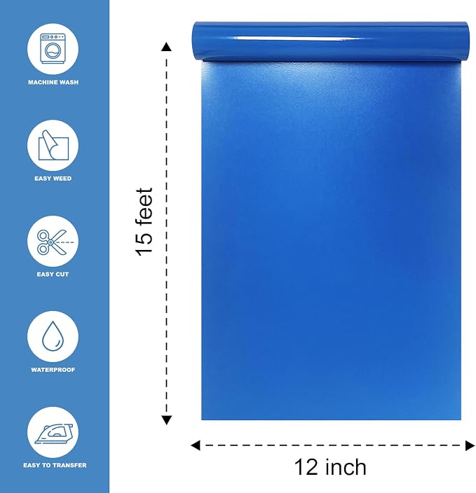Lake Blue Heat Transfer Vinyl HTV Roll Matte PU 12" x 15 ft. | Easy to Cut