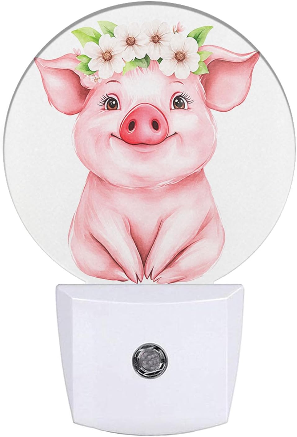 EKOBLA Pig Night Light Floral Wreath Farmhouse Cute Animal Pink Piggy Night Light with Dusk to Dawn Sensor 0.5W LED Lamp Sleep Friendly for Women Girls Birthday Christmas Gift
