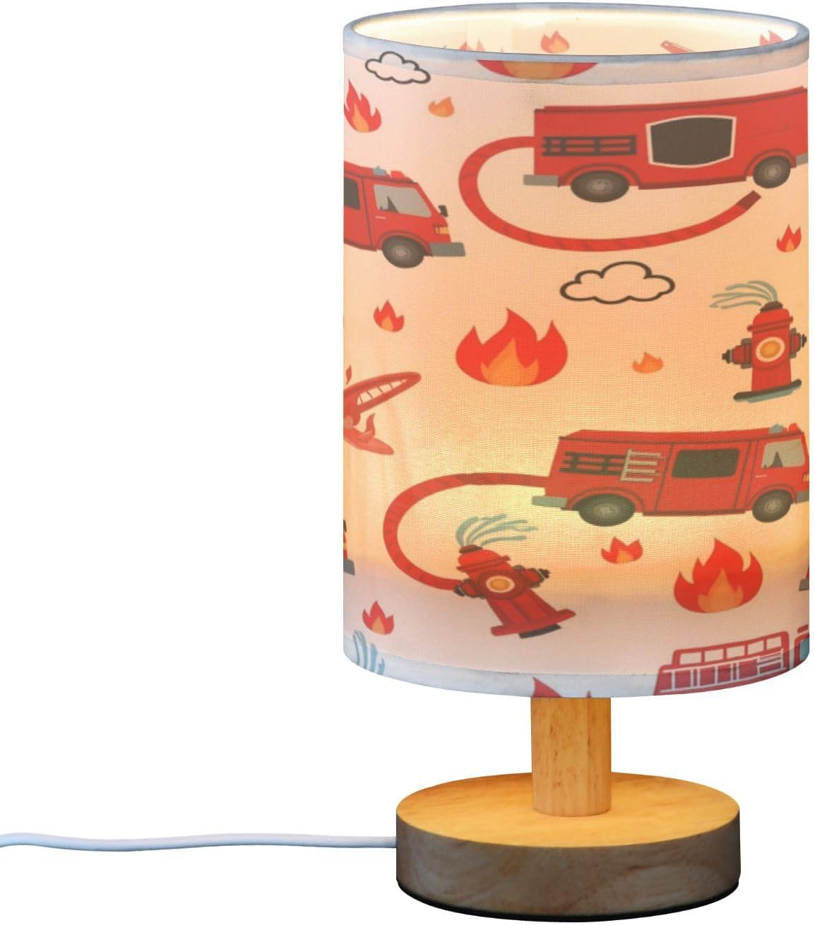 Firefighter Fire Truck Table Lamp for Bedroom Bedside Lamp Desk Lamps Cylinder Nightstand Lamp for Living Room Office Decor