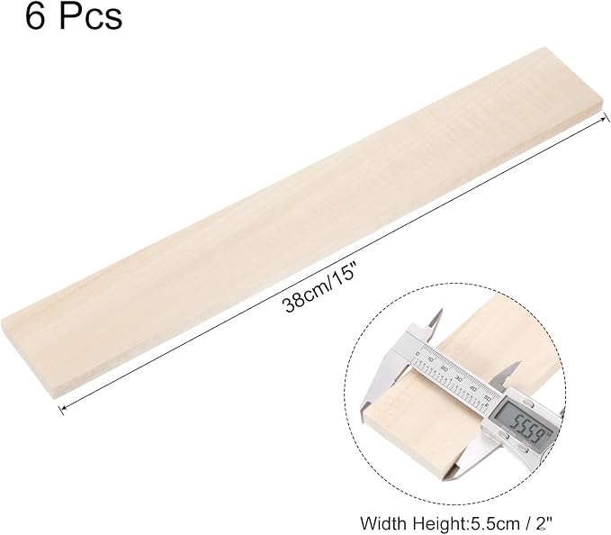 MECCANIXITY 6pcs Wood Sticks, 3/8"x 2.2" x 15" Rectangle Wooden Cube Wood