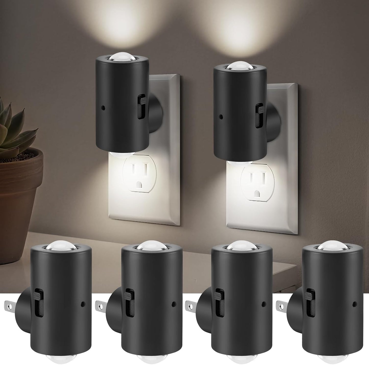 LED Night Lights Plug into Wall,Dimmable Plug in Night Light,Dusk to Dawn,5000K Daylight,0-200LM Bright Nightlight Auto-On/Off, Night Lights for Bathroom Hallway Stairway,4 Pack