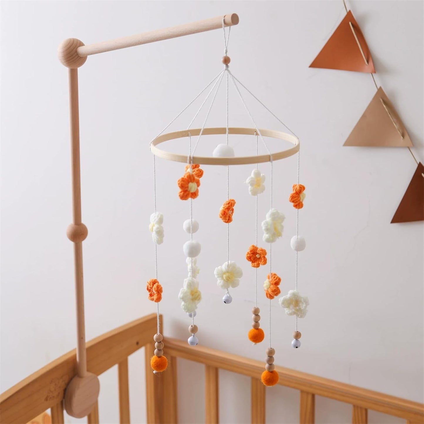 Baby Mobile for Crib - Modern Baby Mobile - Nursery Mobile for Girl or Boy - Hand-Crocheted Colourful Little Flower - Baby Crib Mobile for Boys Girls (B)
