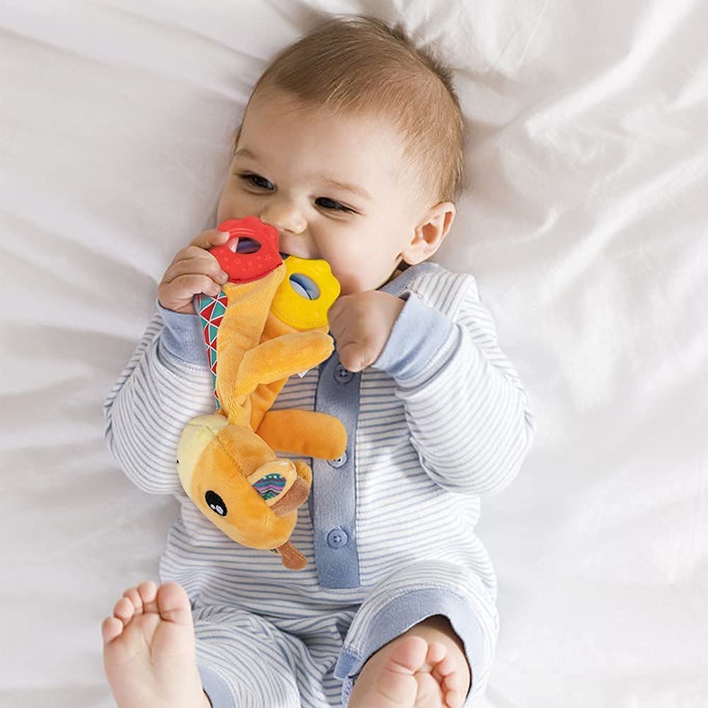 teytoy 2 Pcs Crinkle Toys for Baby with Teether, Baby Teething Sensory Toys Newborn Bib Saliva Soother Towel, Soft Snuggle Sleeping Security Blanket for Unisex Babies 0-36 Months Gifts(Owl and Deer)