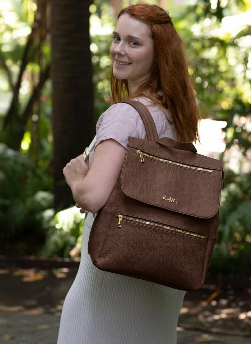 Vegan Leather Baby Backpack, with Front Zip Pocket (Chocolate)