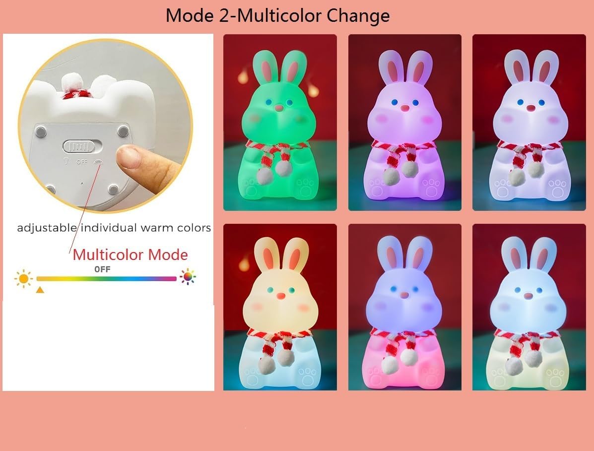Rabbit Night Light for Adults Kids,LED Dimmable Animal Silicone Bunny Lamp Nightlight,Rechargeable BedsideTable Lamp withTouch Sensor 7 Colors,Gifts Decor for Kids Aduts,Bedrooms,Living Room