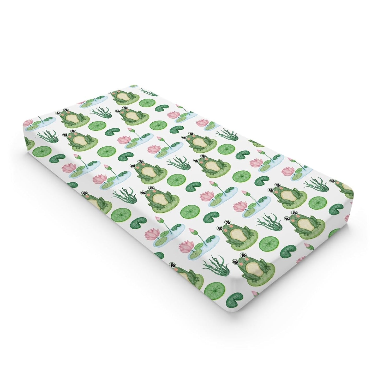 Cartoon Frogs Flower Leaves Pond Changing Pad Covers Water Lilies Lake Diaper Change Table Pad Sheets for Baby Girl Boy Animal Soft Breathable Stretch Baby Changing Table Pad Mats Covers 32''x16''