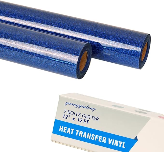 guangyintong Glitter Royal Blue Heat Transfer Vinyl HTV Rolls, 2 Rolls 12" x