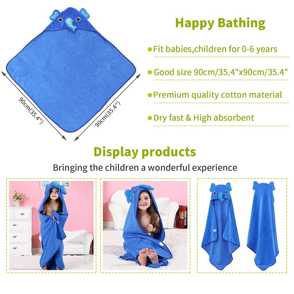 MICHLEY Animal Face Hooded Baby Towel Cotton Bathrobe for Boys Girls 0-6 Year Blue