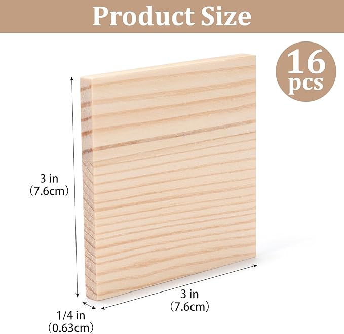 Wooden Blocks for Crafts, 1/4″ Thick 3″ X 3″ Wood Squares for Crafting