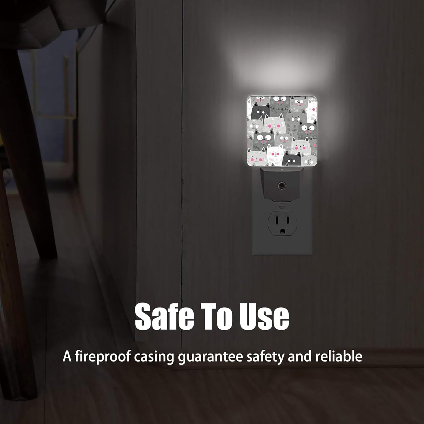Gray Cartoon Cat Night Light Plug in Wall Lamp Smart Dusk to Dawn Sensor for Home Decorative, Kids Room Bedroom Bathroom Kitchen Hallway Gifts