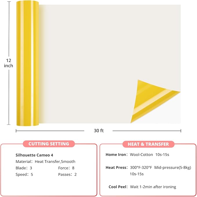 HTVRONT Yellow Heat Transfer Vinyl Roll, Iron on Vinyl