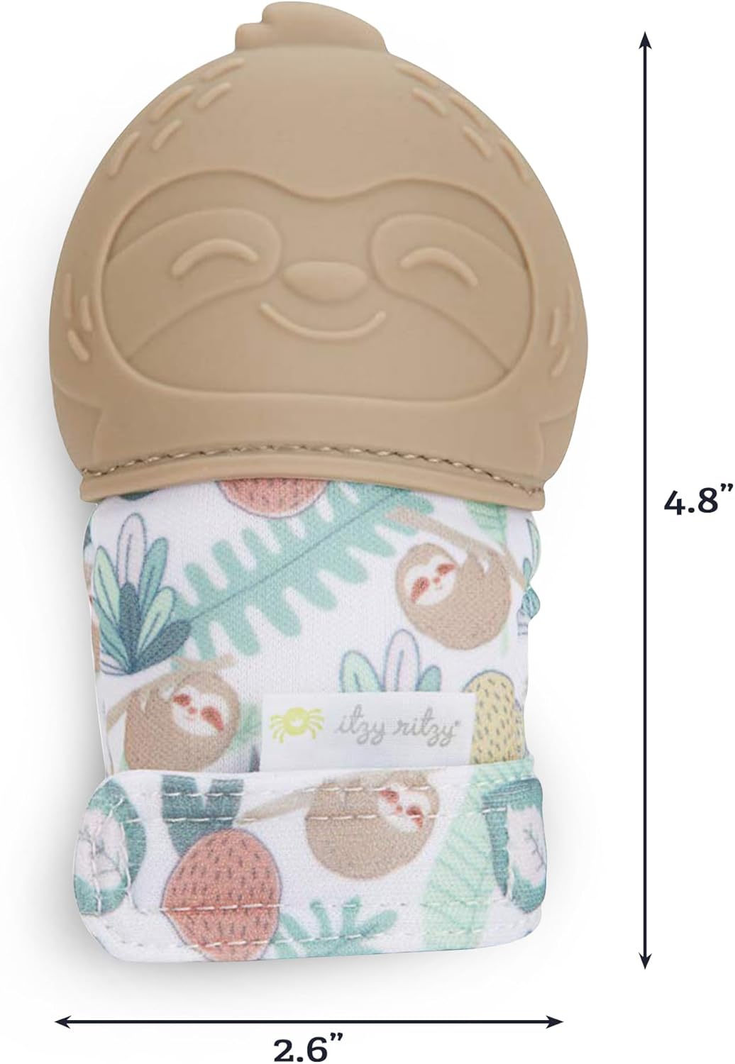 Itzy Ritzy Silicone Teething Mitt - Soothing Infant Teething Mitten with Adjustable Strap, Crinkle Sound & Textured Silicone to Soothe Sore & Swollen Gums - for Ages 3 Months & Up (Sloth)