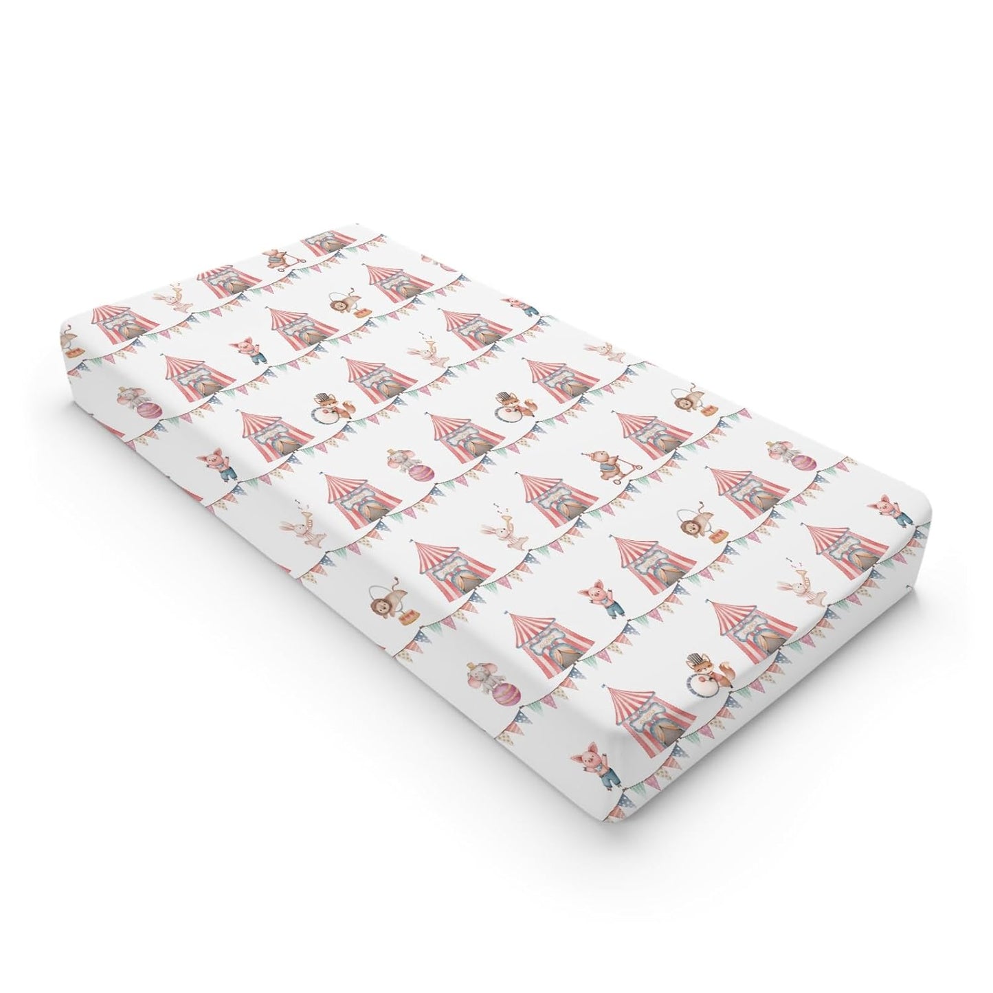 Watercolor Circus Animals Changing Pad Cover Cartoon Bear Lion Fox Bunny Elephant Pig Baby Diaper Change Table Sheets for Boy Girl Soft Stretchy Snug Fitted Changing Table Pad Mats 32''x16''