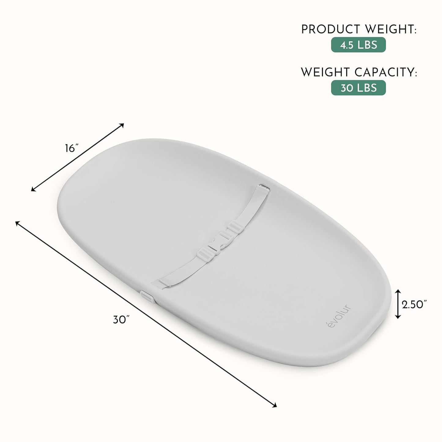 Evolur Eva Baby Changing Pad in Light Gray, Soft, Lightweight and Portable Changing Pad, Fits All Changing Table, Waterproof Firm Padding