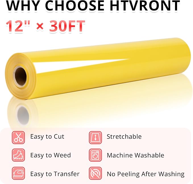 HTVRONT Yellow Heat Transfer Vinyl Roll, Iron on Vinyl