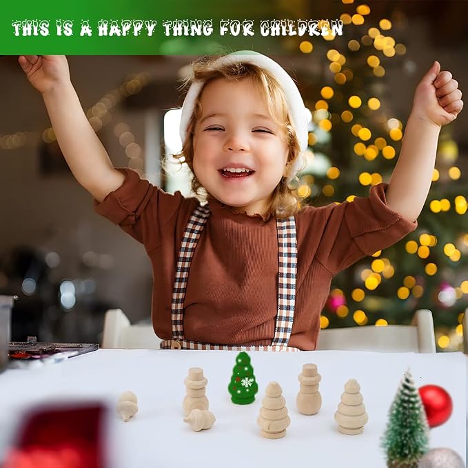 30Pcs Unfinished Wooden Set, Snowman Dolls Craft Christmas Tree Acorns Blank