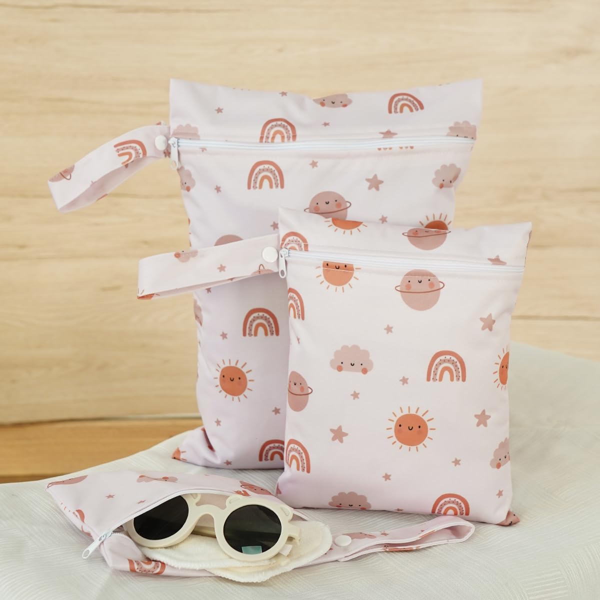 Happy Flute 3 Set Wet Bag Storage Bag Zipper Waterproof Washable Travel Bags, Beach, Pool, Gym Bag for Cloth Diaper, Swimsuits & Wet Clothes(EF612)