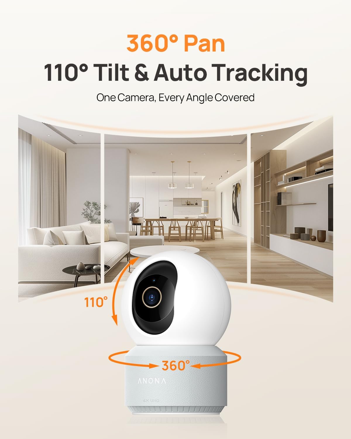 Anona 4K UHD Indoor Camera, Pet/Dog/Baby Security Camera with Phone App, 360°Pan-Tilt, 5G/2.4G Dual-Band Wi-Fi 6, Auto-Tracking, Person/Pet/Baby Crying Detection, Privacy Mode, Two-Way Audio, 2 Pack