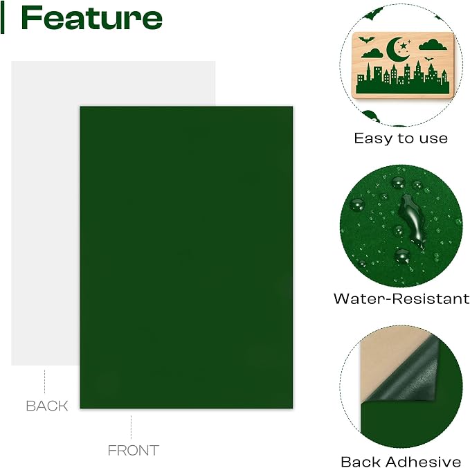 Caydo 12PCS Self Adhesive Felt Sheets, Soft Velvet Green Felt Fabric