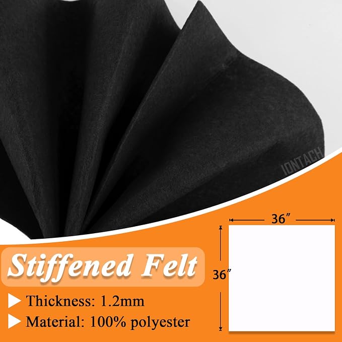 IONTACH 36" X 36" Black Stiff Felt Fabric 1.2mm Thick | Felt Sheet