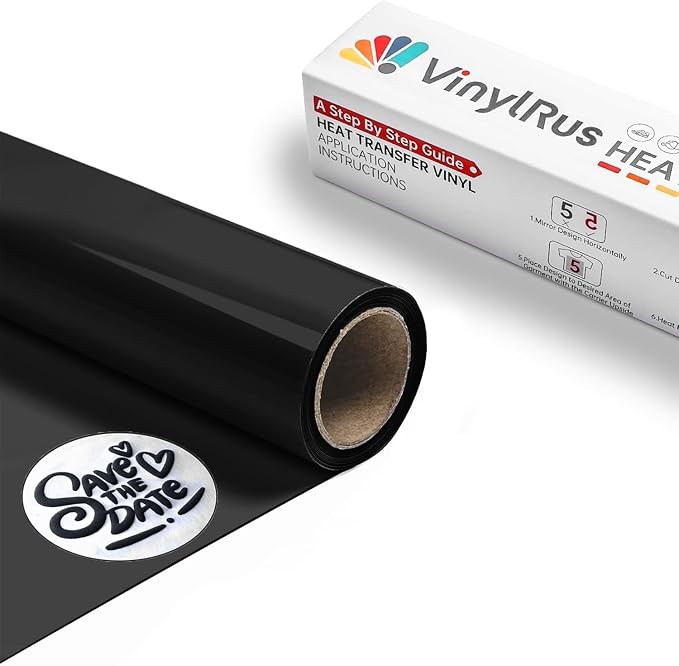 VinylRus Black Puff Vinyl Heat Transfer -12” x 6ft Puffy 3D Iron on Vinyl
