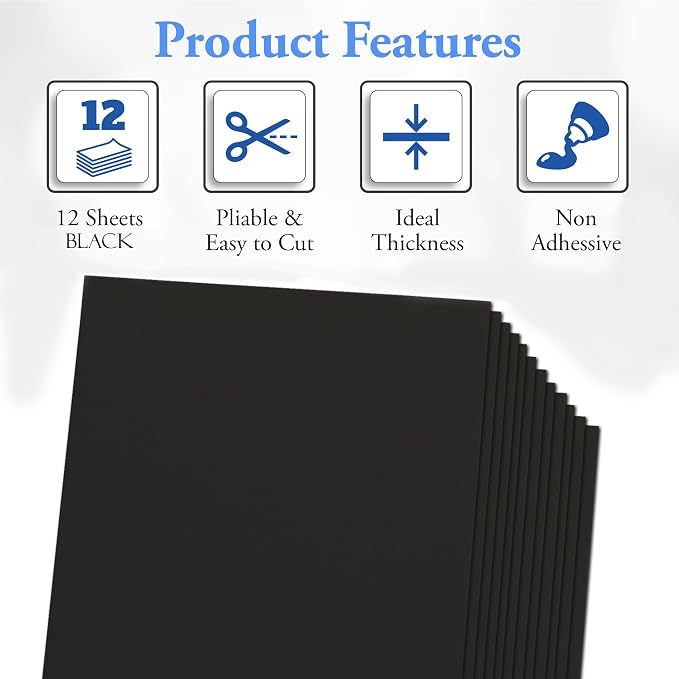 Black Eva Foam Sheets, 12 Pack, 2mm Thick, 6 x 9 Inch, Handicraft Foam Paper