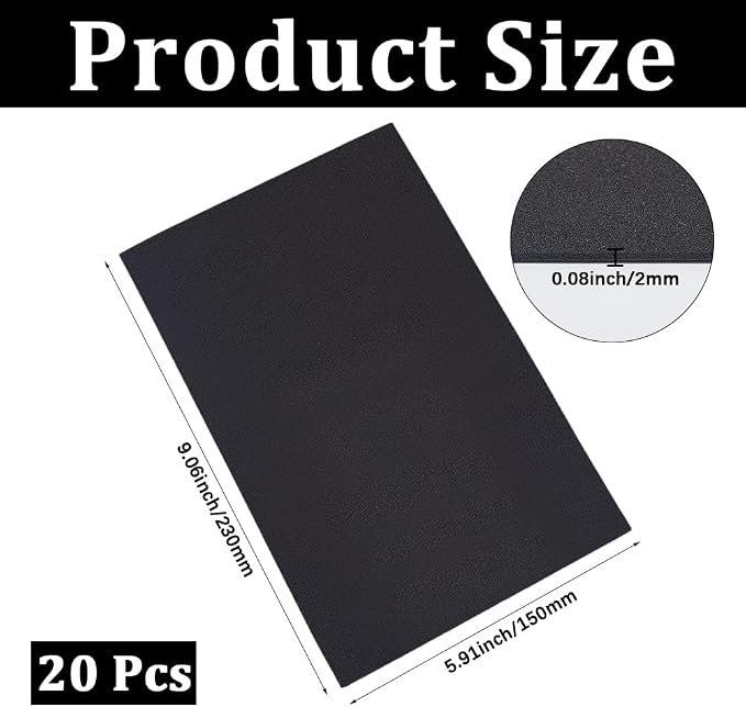 20Pcs 6x9 Inch 2MM Thick Black Foam Paper Sheets Rectangle 3D High Density