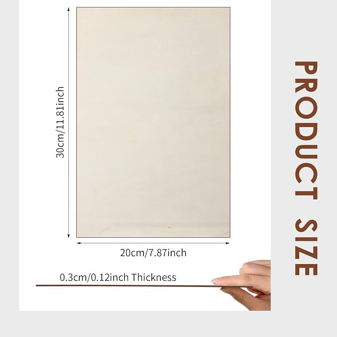 Vicenpal 24 Pcs Basswood Sheets 3 mm Plywood Sheets Unfinished Wood