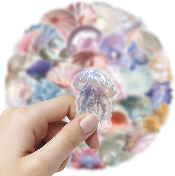 50PCS Sea Shell Stickers Aesthetic PET Transparent Conch Sticker Clamshell
