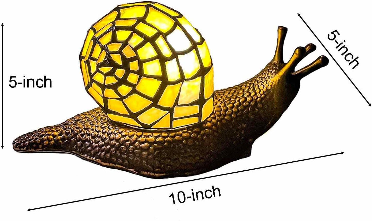 Bieye L10943 Land Snail Tiffany Style Stained Glass Accent Table Lamp for Home Decoration (Yellow, 10" D x 5" W x 5" H)