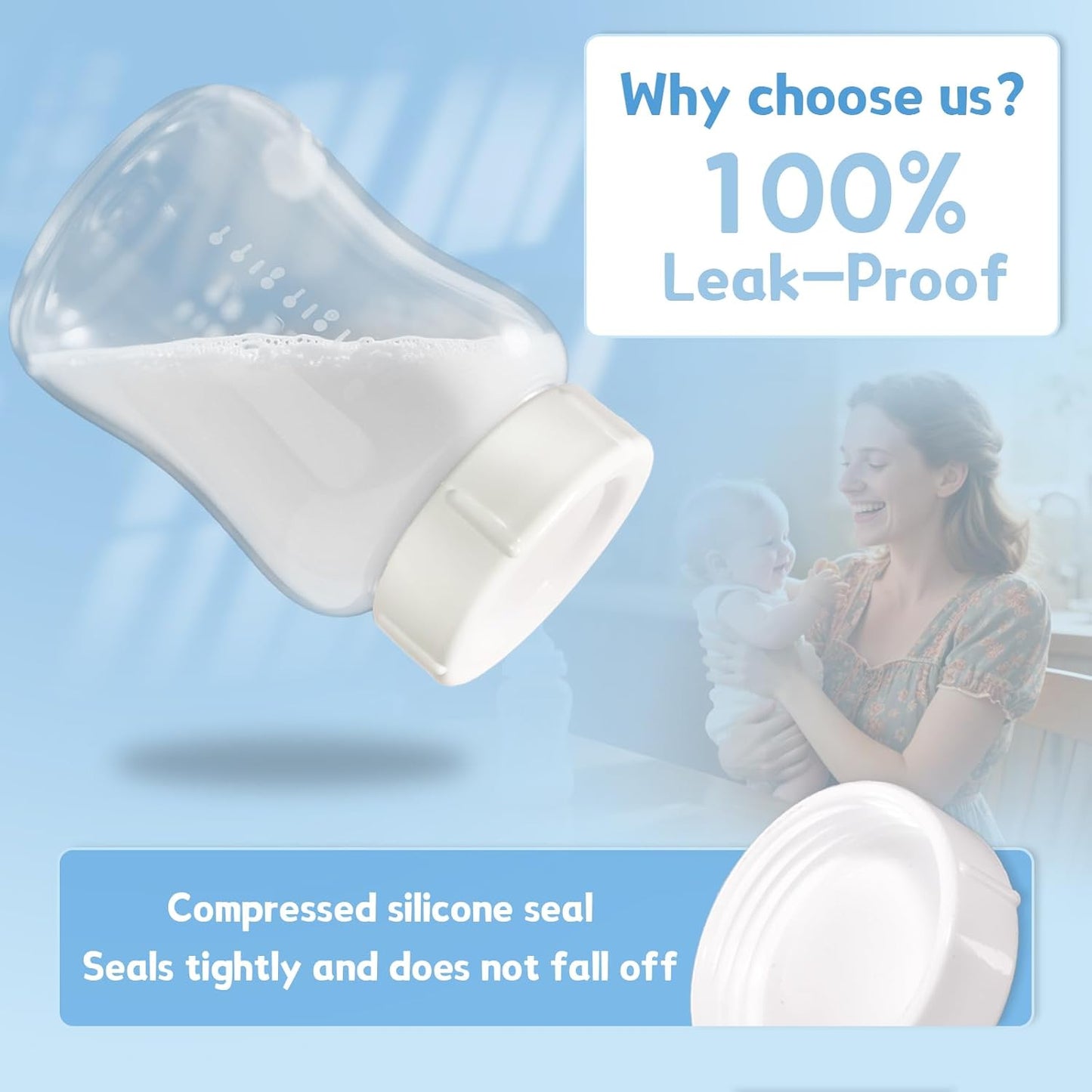 4pcs Wide Bottle Caps Compatible for Wide-Neck Natural Flow Dr Brown Bottles,BPA Free Travel and Storage Baby Bottle Lids Replacement Parts with Sealing Gasket for Baby Bottles Accessory (White)