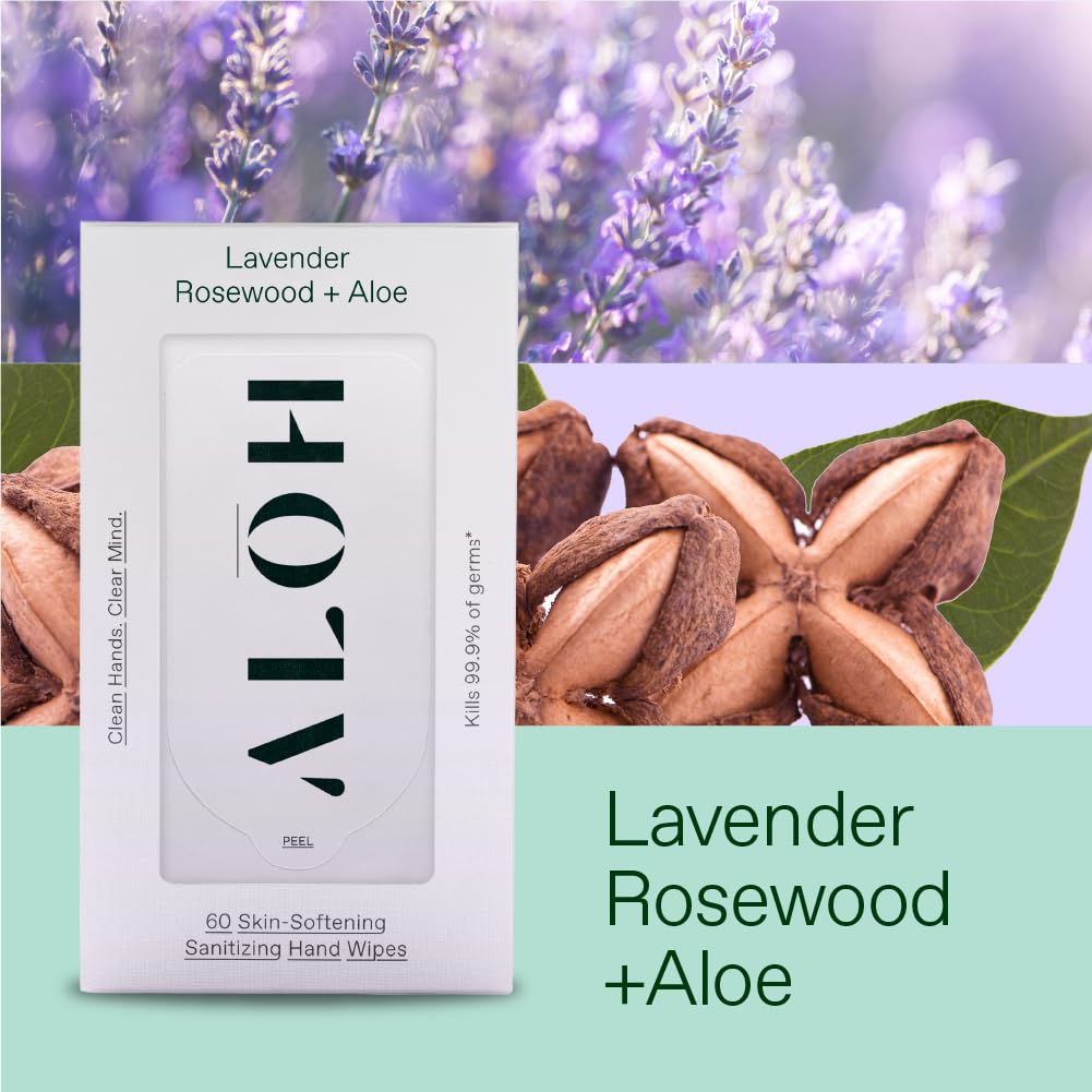 ALH Lavender Rosewood + Aloe Sanitizing Hand Wipes - Clean Hands, Clear Minds - On The Go Sanitizing Wipes for Kids and Adults - Travel Size 3 Pack, 20ct