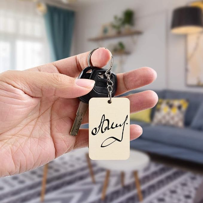 50Pcs Blank Rectangle Wooden Keychain Set, Unfinished Wood Slices