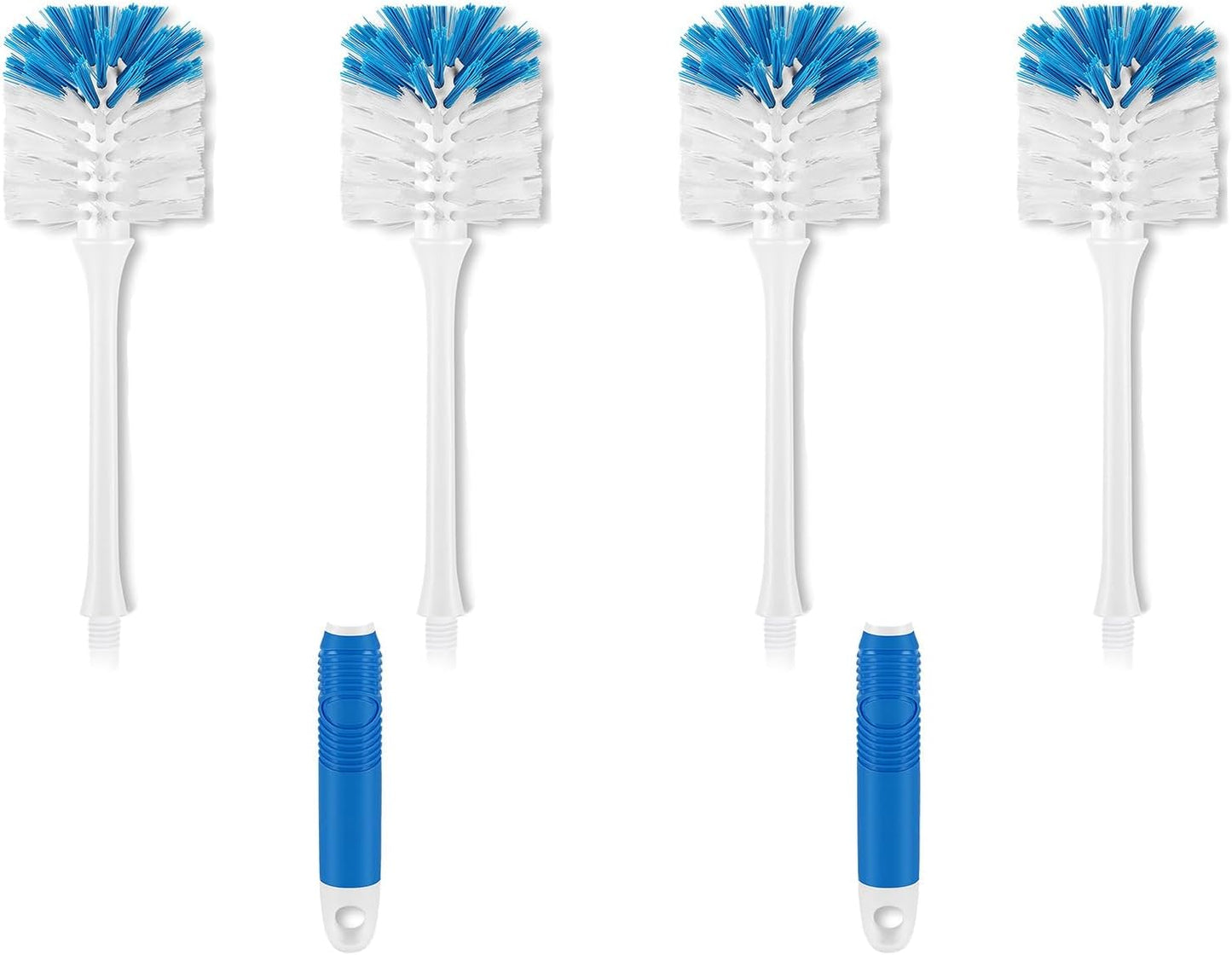 Bottle Brush Cleaner, Long Handle Bottle Brush with Dual Bristles for Water Bottles, Glassware, Mugs, Sports & Baby Bottles Cleaning, 2 Handles with 4 Brush Heads