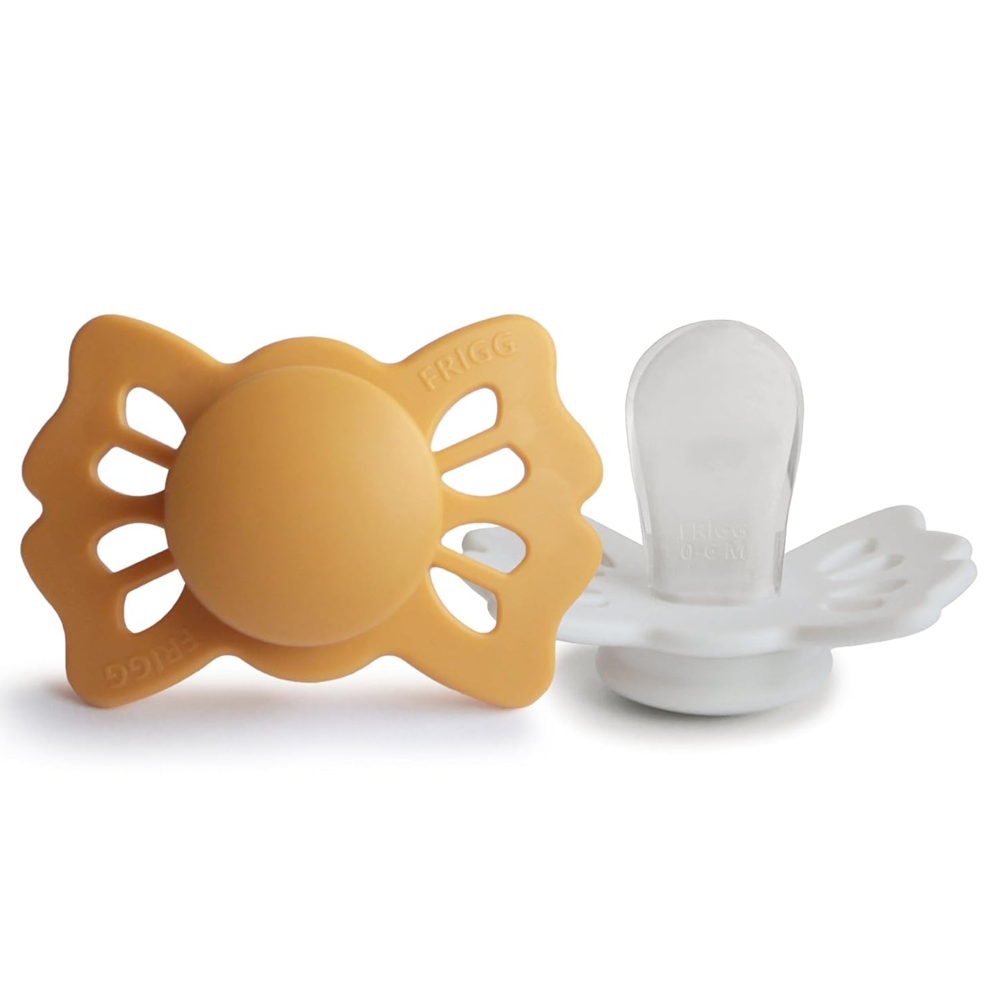 FRIGG Lucky Symmetrical SilkySoft Silicone Baby Pacifier | Made in Denmark | BPA-Free (Honey Gold/Cream, 0-6 Months)