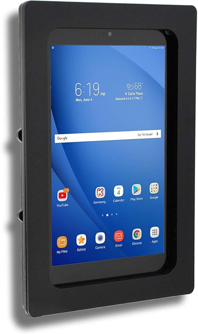 TABcare Anti-Theft Acrylic VESA Enclosure for Galaxy TAB A 8" 2019 Tablet with Free Wall Mount Kit & 90-Degree Angle Micro USB Charge Cable (TAB A 8.0 2019 SM-T290, Black)