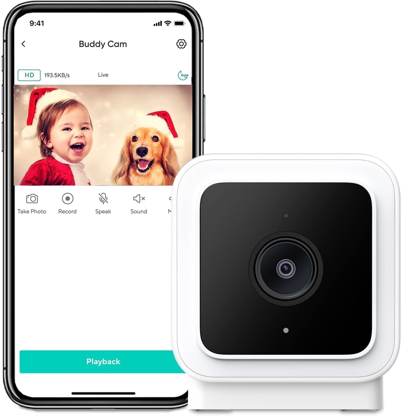Cam V3 Smart Home Security Camera, Indoor/Outdoor Use, IP65-Rated 1080p Plug-in, Color Night Vision, Motion Detection, Two Way Audio, Compatible with Alexa, Google Assistant, Cam V3+128GB SD Card