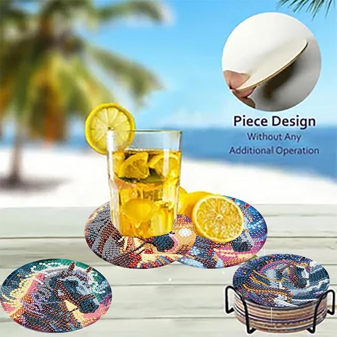 8 Pack Horse Diamond Art Coasters Kit for