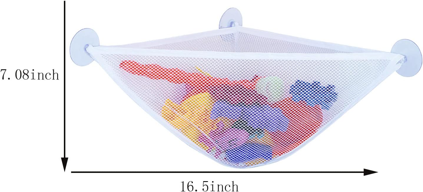 chil Bath Toy Organizer with 3 Strong Suction Cups Mounted Bath/Shower Caddy Storage Solution Bath Toy Storage Net & Bathroom Corner Shower Caddy Bag Bathroom Storage Bag