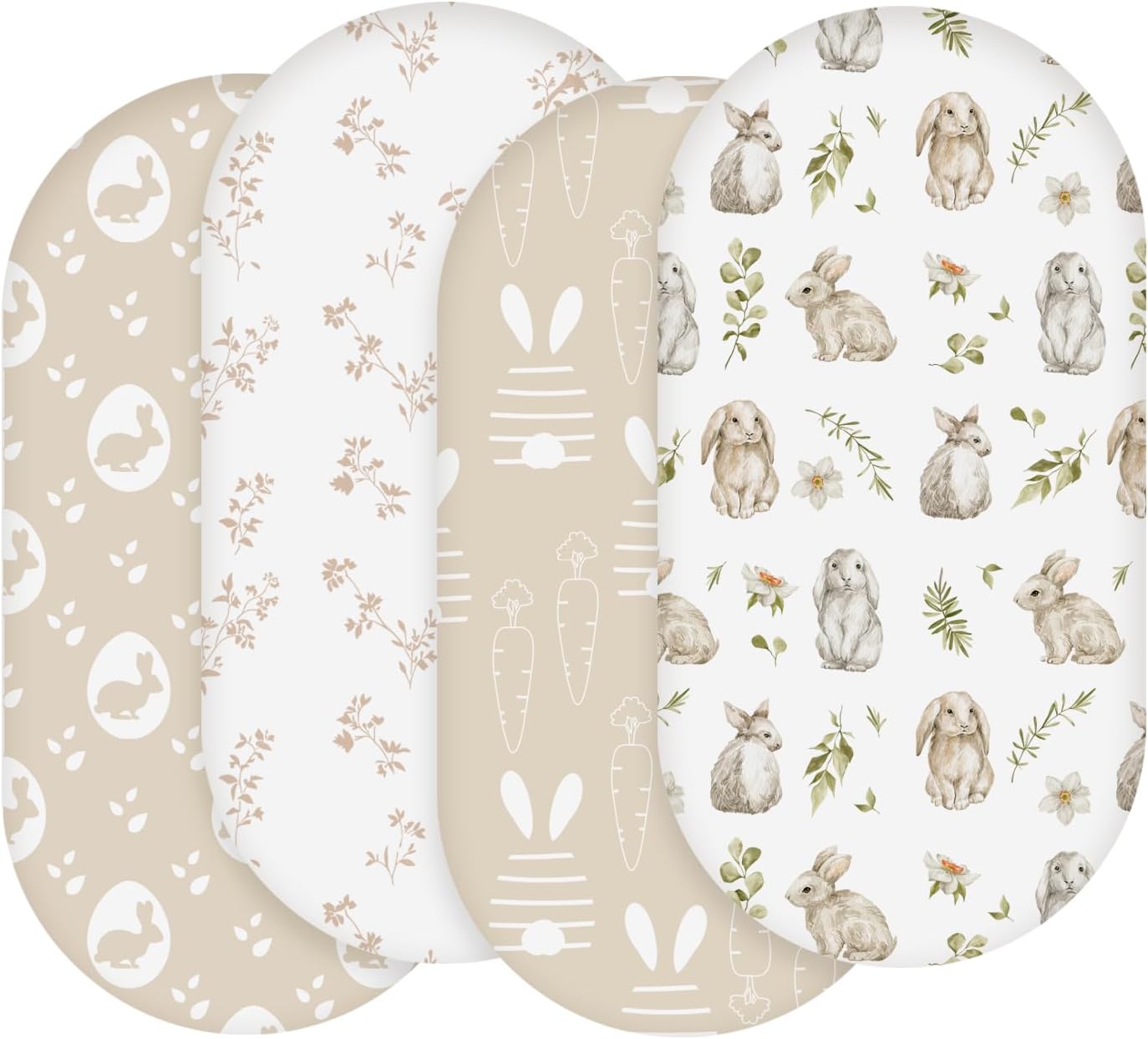 Bassinet Sheets 4 Pack, Bassinet Sheets for Baby Boy and Girl, Bassinet Sheet Neutral, Fit for Rectangle, Round, Oval, Hourglass Mattress, Flexible for Different Bassinet Pad/Mattress