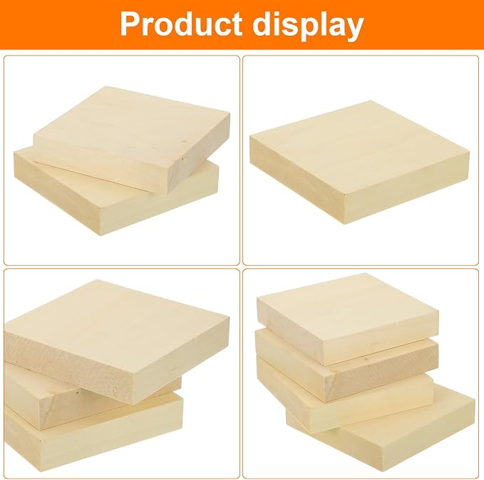 MECCANIXITY 4Pcs Basswood Carving Block, 0.8"x4"x4" Square Wooden Dowels Blocks