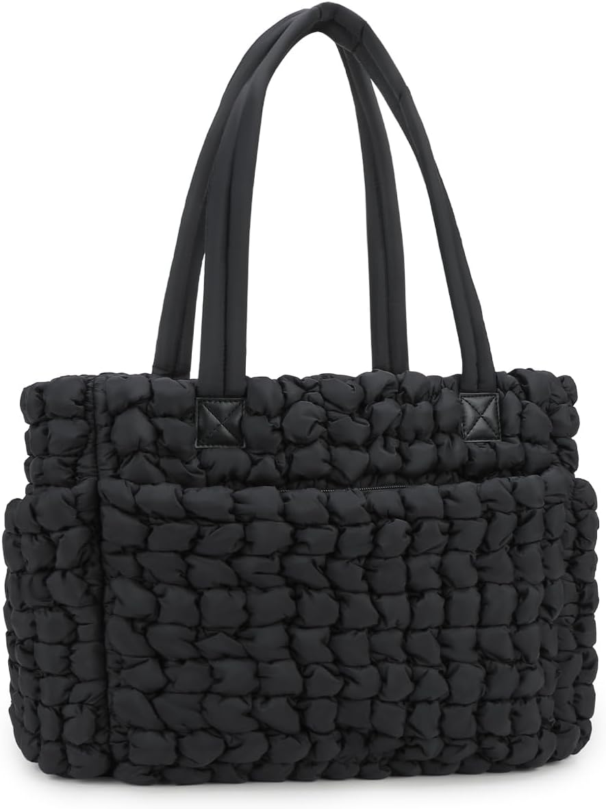 Lmbabter Puffer Quilted Tote Large Diaper Hobo Mommy Bag Hold 16“Laptop Stylish Cloud Handbag Carryall Daypack Travel Work