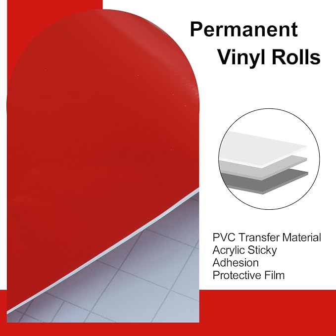 Luomorgo Red Permanent Vinyl Roll, 1 Roll | Waterproof Adhesive Vinyl,
