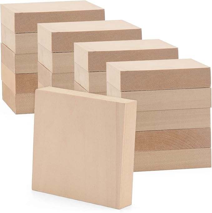 LEXININ 20 PCS 4 x 4 x 1 Inch Square Wood Carving Blocks, Unfinished Basswood